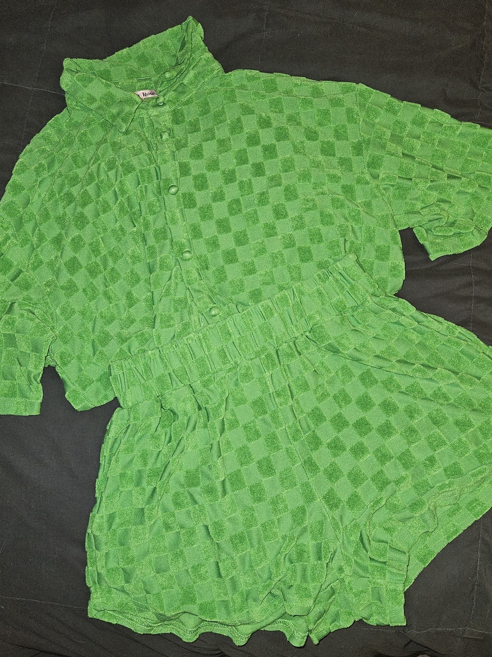 Bailey Rose Green Checkered Terry Cloth Two-Piece Shorts Set Sz S